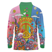 Hippie Peace Love Long Sleeve Polo Shirt Colorful Style - Wonder Print Shop