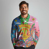 Hippie Peace Love Long Sleeve Polo Shirt Colorful Style - Wonder Print Shop