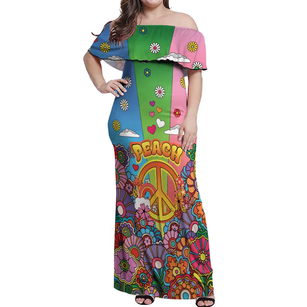 Hippie Peace Love Off Shoulder Maxi Dress Colorful Style - Wonder Print Shop