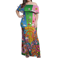 Hippie Peace Love Off Shoulder Maxi Dress Colorful Style - Wonder Print Shop