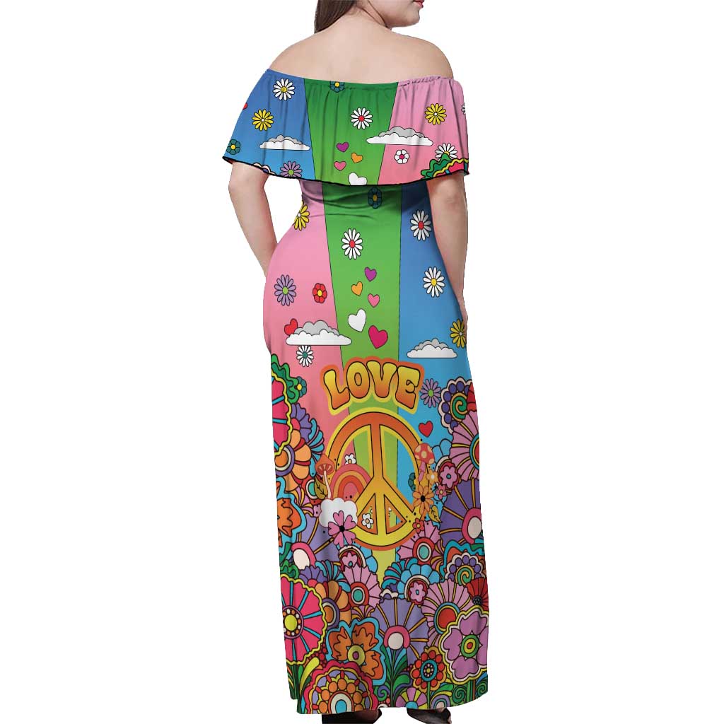 Hippie Peace Love Off Shoulder Maxi Dress Colorful Style - Wonder Print Shop