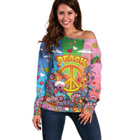 Hippie Peace Love Off Shoulder Sweater Colorful Style - Wonder Print Shop