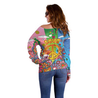 Hippie Peace Love Off Shoulder Sweater Colorful Style - Wonder Print Shop