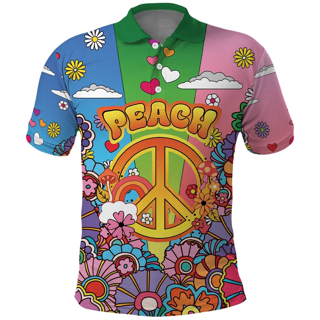 Hippie Peace Love Polo Shirt Colorful Style - Wonder Print Shop
