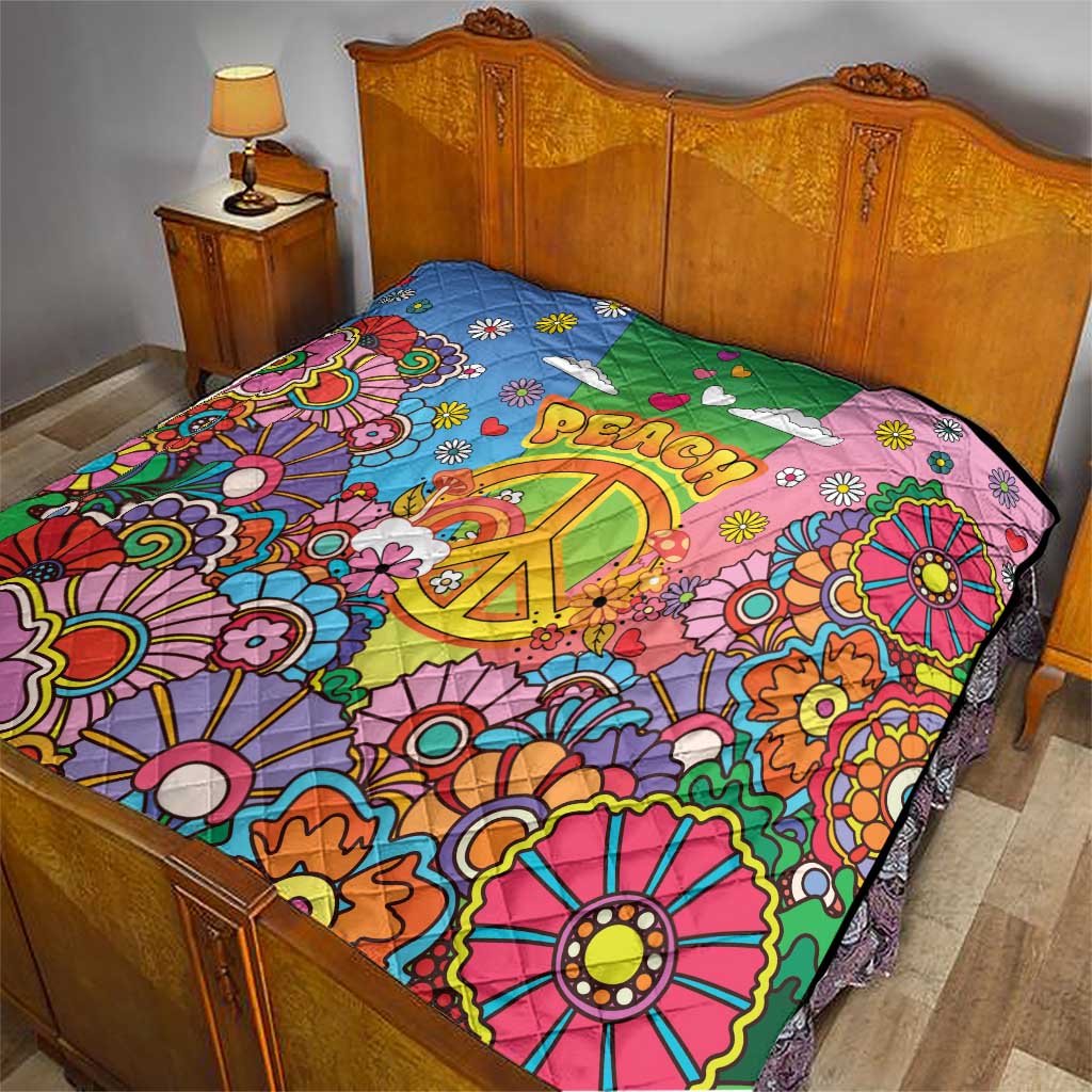 Hippie Peace Love Quilt Colorful Style - Wonder Print Shop