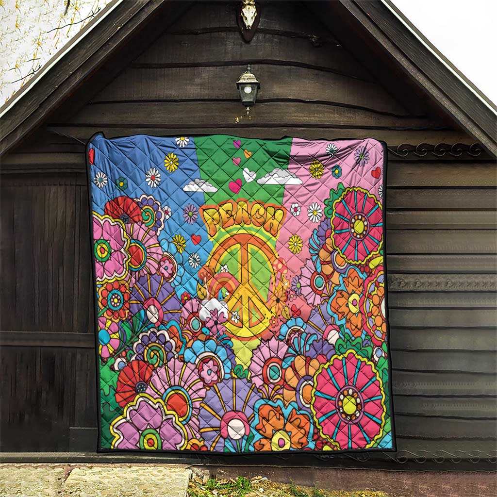 Hippie Peace Love Quilt Colorful Style - Wonder Print Shop