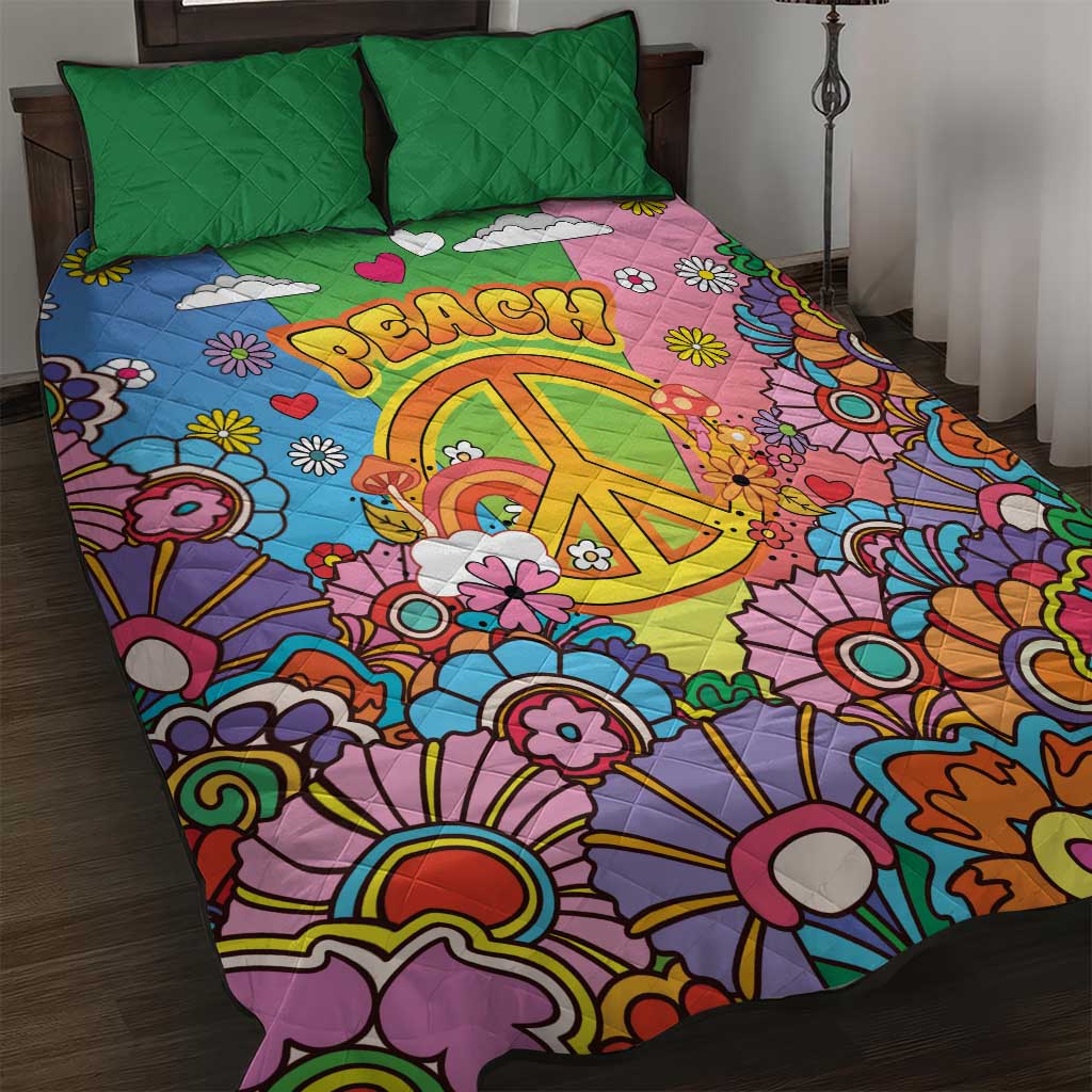 Hippie Peace Love Quilt Bed Set Colorful Style - Wonder Print Shop