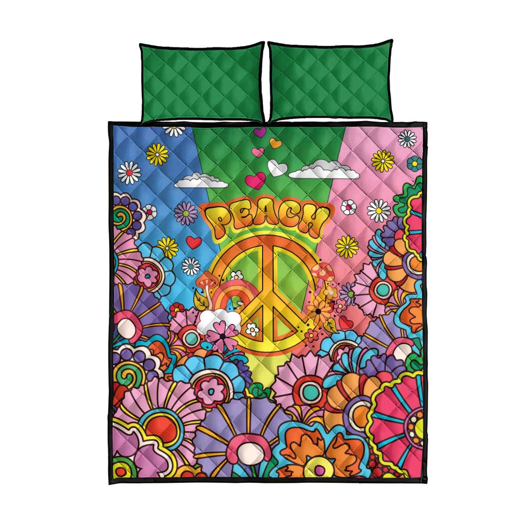 Hippie Peace Love Quilt Bed Set Colorful Style - Wonder Print Shop