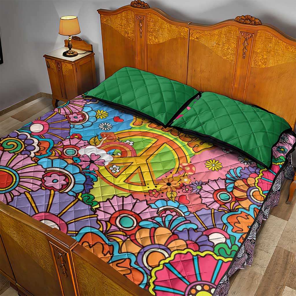 Hippie Peace Love Quilt Bed Set Colorful Style - Wonder Print Shop