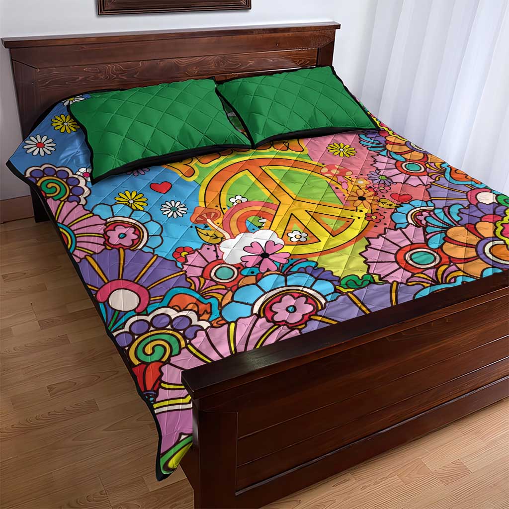 Hippie Peace Love Quilt Bed Set Colorful Style - Wonder Print Shop