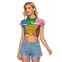 Hippie Peace Love Raglan Cropped T Shirt Colorful Style - Wonder Print Shop