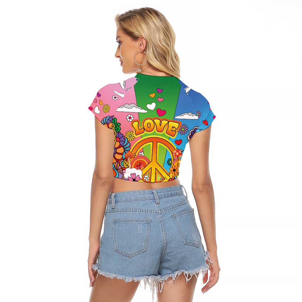Hippie Peace Love Raglan Cropped T Shirt Colorful Style - Wonder Print Shop