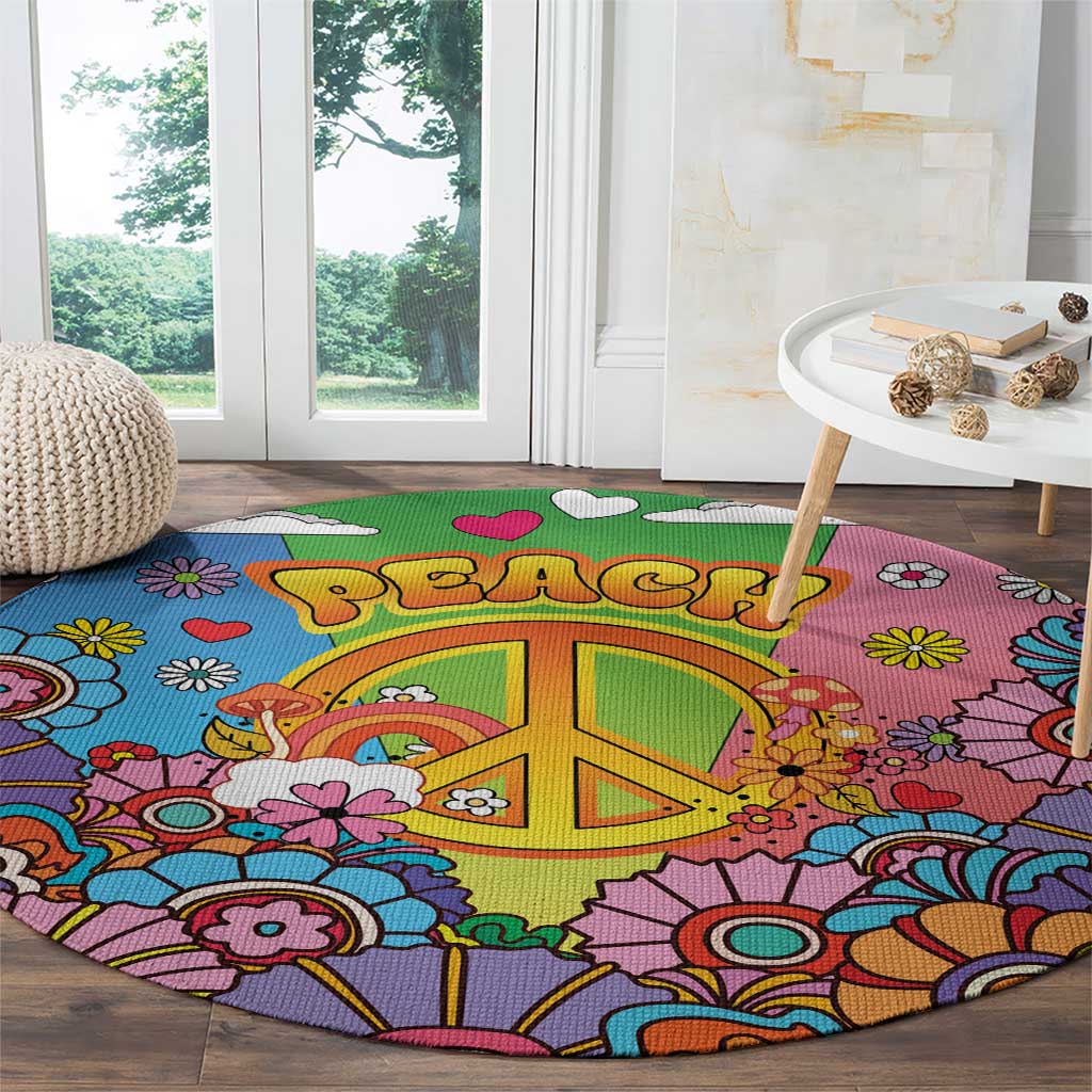 Hippie Peace Love Round Carpet Colorful Style - Wonder Print Shop