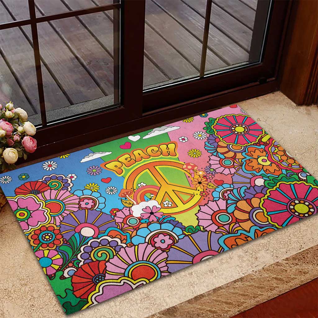 Hippie Peace Love Rubber Doormat Colorful Style - Wonder Print Shop