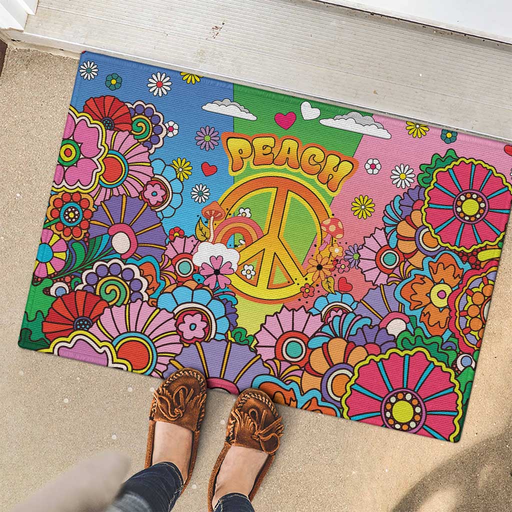 Hippie Peace Love Rubber Doormat Colorful Style - Wonder Print Shop
