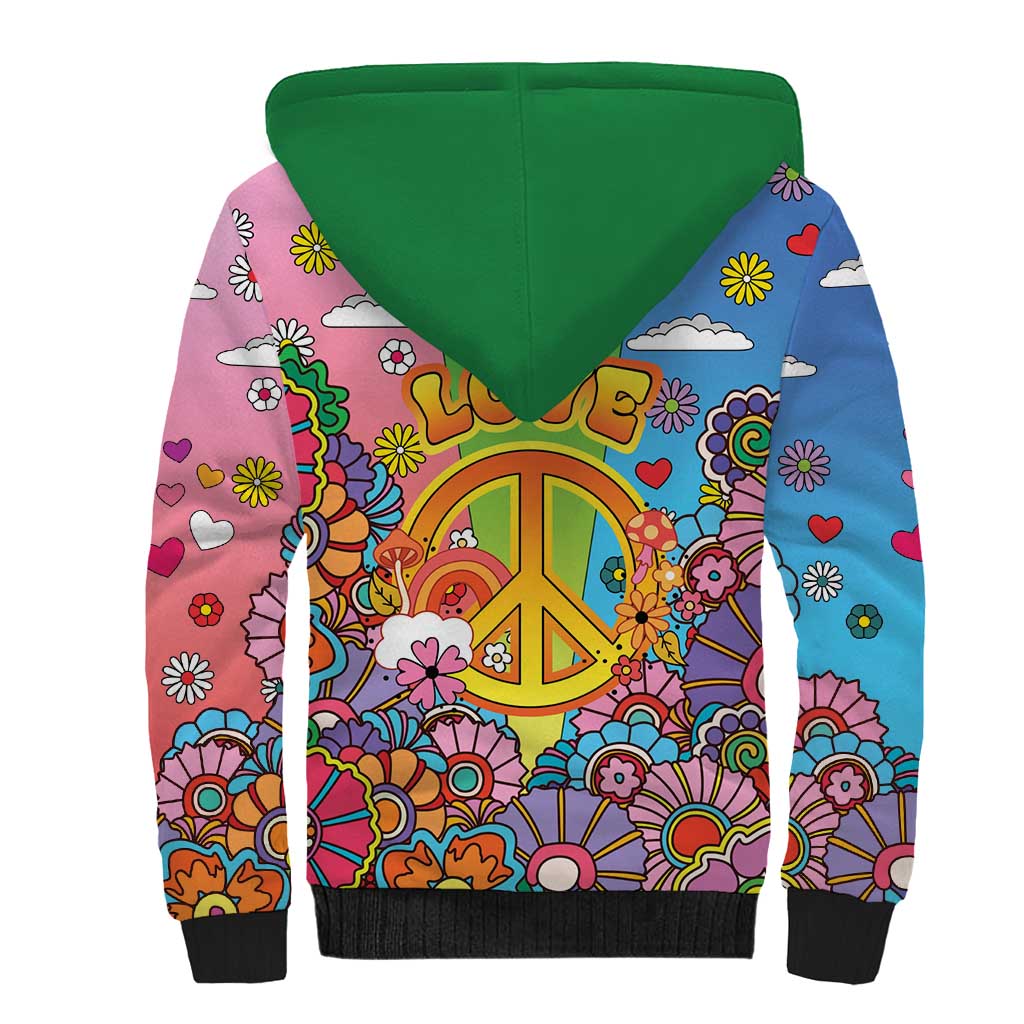 Hippie Peace Love Sherpa Hoodie Colorful Style - Wonder Print Shop