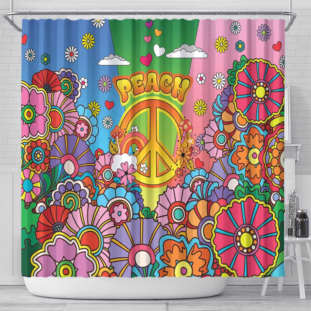 Hippie Peace Love Shower Curtain Colorful Style - Wonder Print Shop