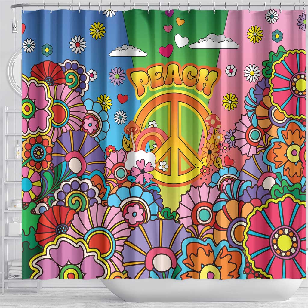 Hippie Peace Love Shower Curtain Colorful Style - Wonder Print Shop