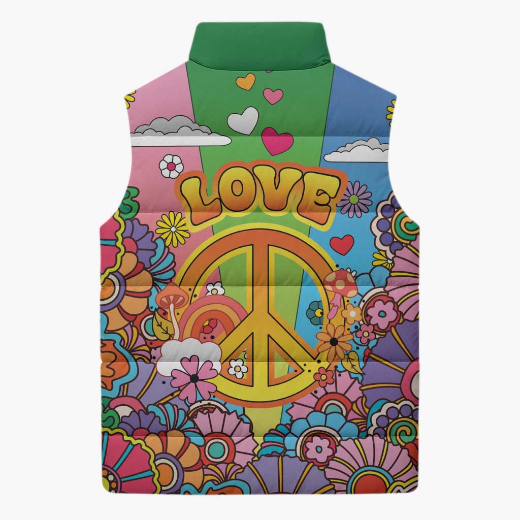Hippie Peace Love Sleeveless Puffer Jacket Colorful Style - Wonder Print Shop
