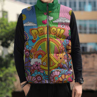 Hippie Peace Love Sleeveless Puffer Jacket Colorful Style - Wonder Print Shop