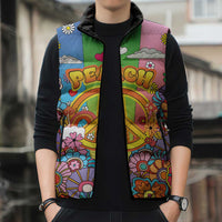 Hippie Peace Love Sleeveless Puffer Jacket Colorful Style - Wonder Print Shop