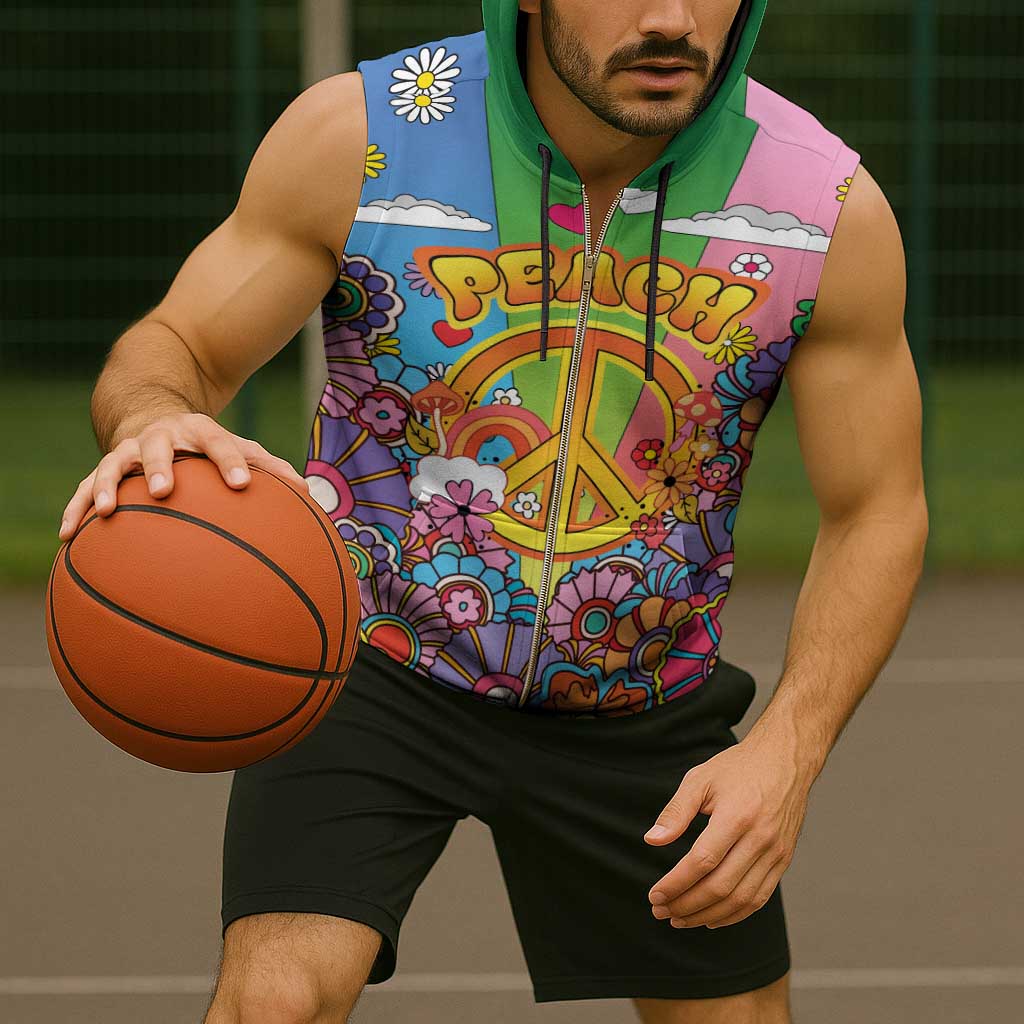 Hippie Peace Love Sleeveless Zip Hoodie Colorful Style - Wonder Print Shop