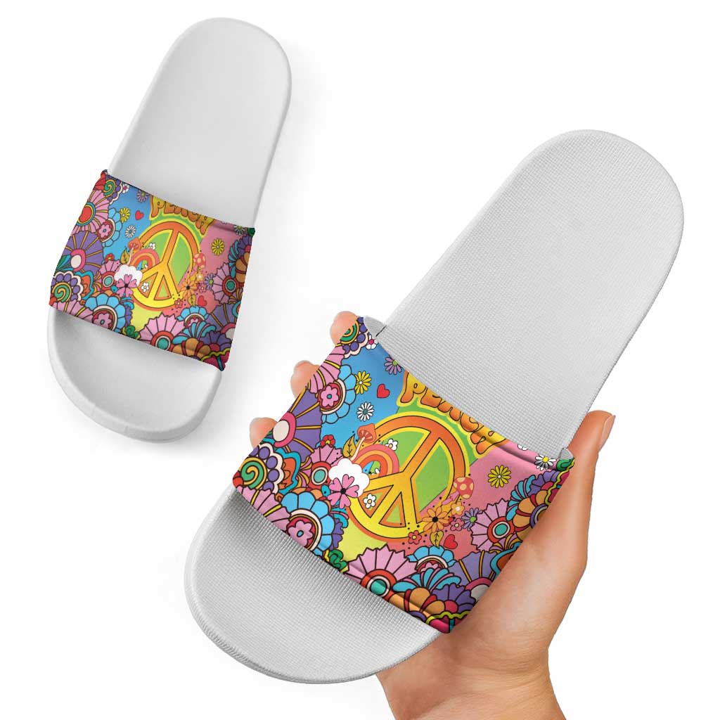 Hippie Peace Love Slide Sandals Colorful Style - Wonder Print Shop