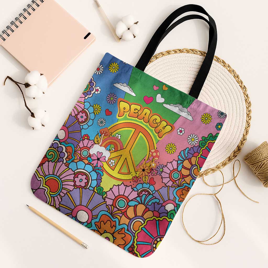 Hippie Peace Love Tote Bag Colorful Style - Wonder Print Shop