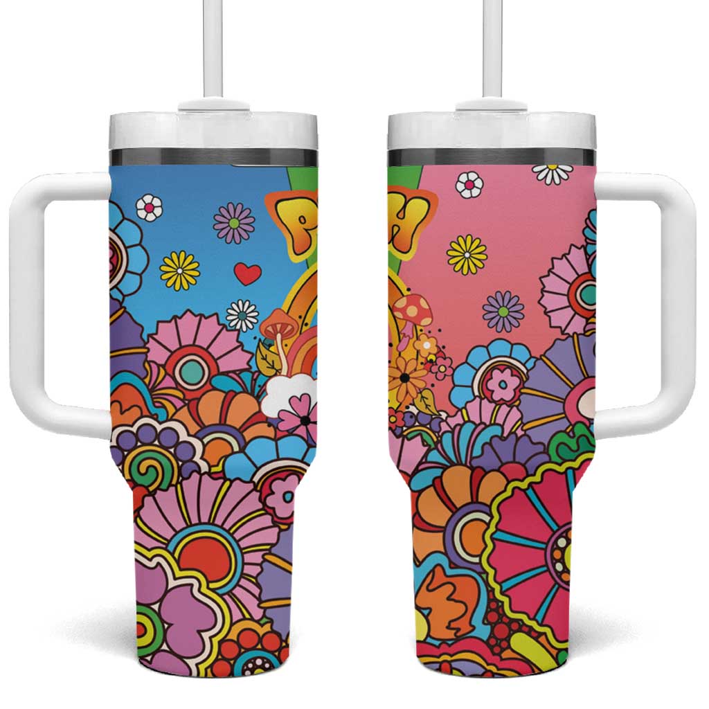 Hippie Peace Love Tumbler With Handle Colorful Style - Wonder Print Shop