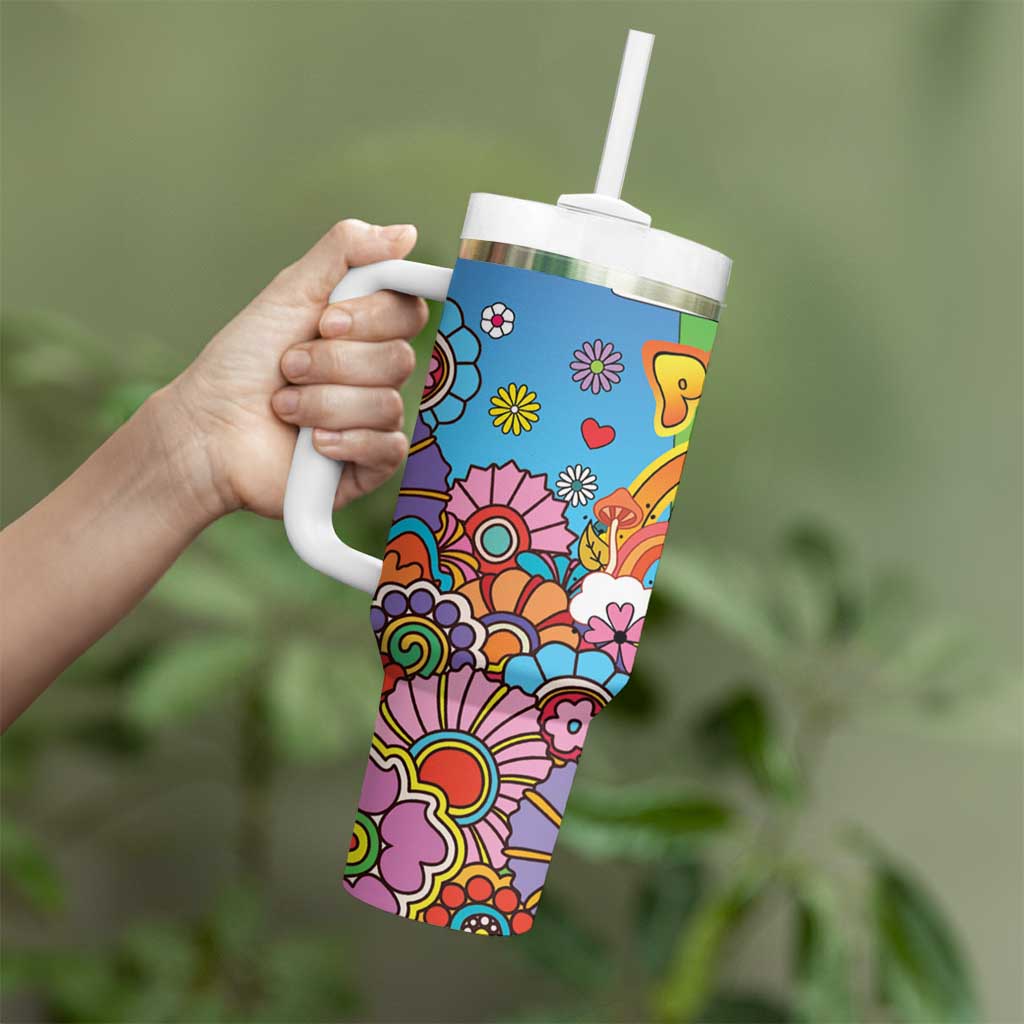 Hippie Peace Love Tumbler With Handle Colorful Style - Wonder Print Shop