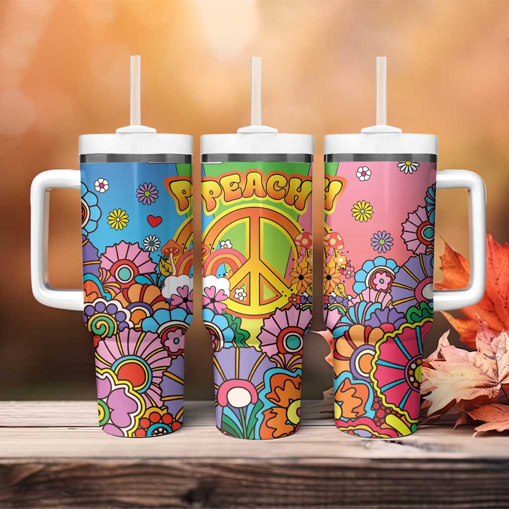 Hippie Peace Love Tumbler With Handle Colorful Style - Wonder Print Shop