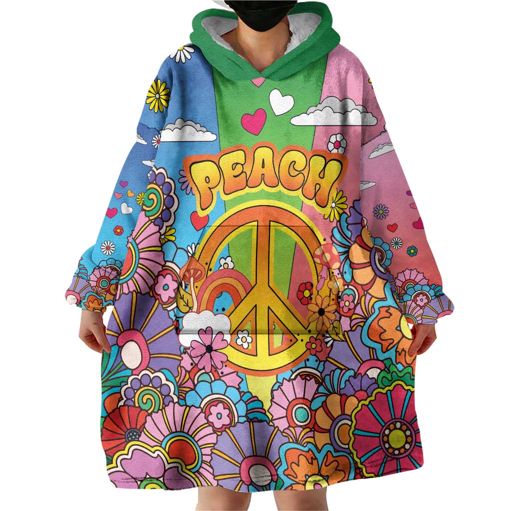 Hippie Peace Love Wearable Blanket Hoodie Colorful Style - Wonder Print Shop