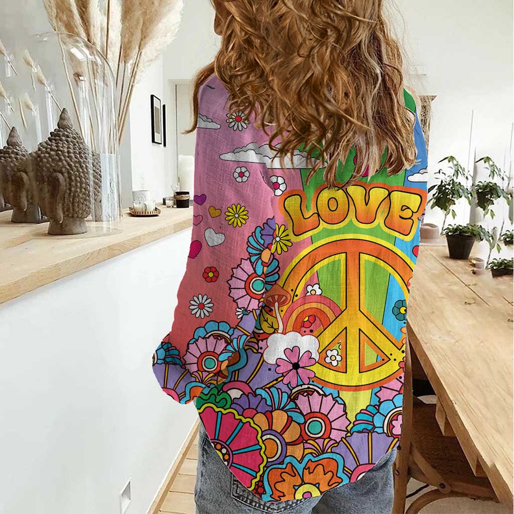 Hippie Peace Love Women Casual Shirt Colorful Style - Wonder Print Shop
