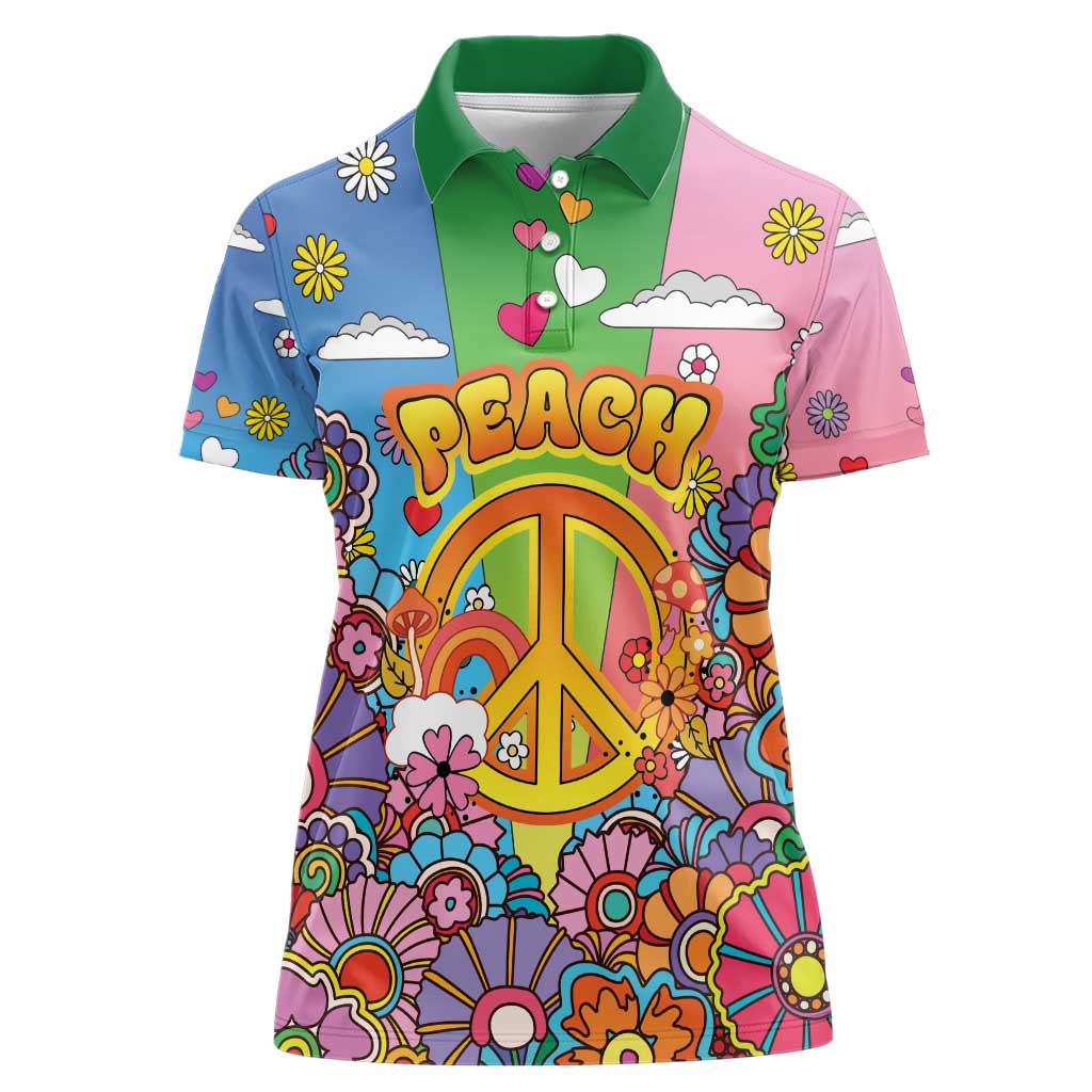 Hippie Peace Love Women Polo Shirt Colorful Style - Wonder Print Shop