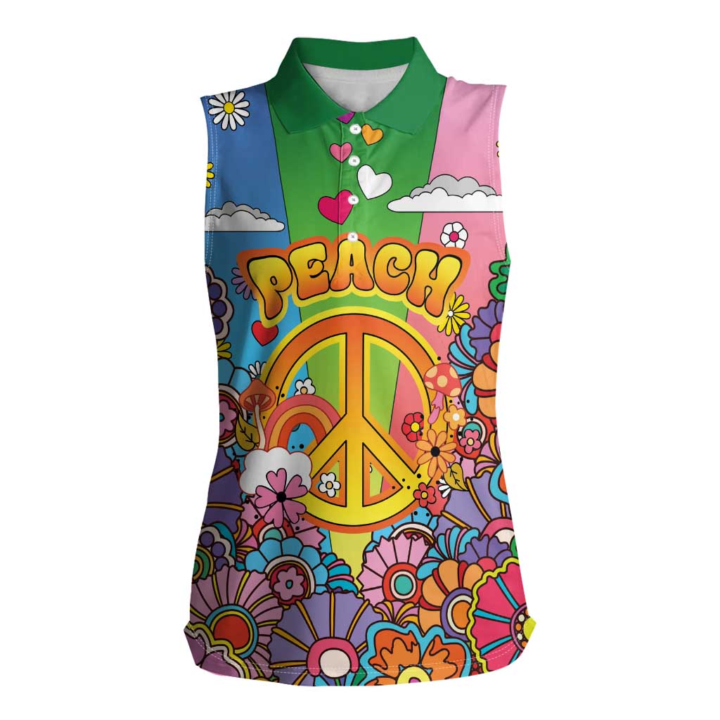 Hippie Peace Love Women Sleeveless Polo Shirt Colorful Style - Wonder Print Shop