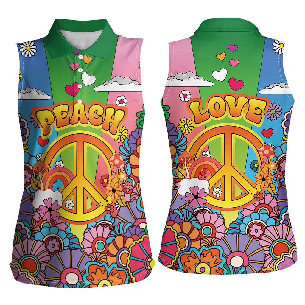 Hippie Peace Love Women Sleeveless Polo Shirt Colorful Style - Wonder Print Shop
