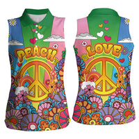 Hippie Peace Love Women Sleeveless Polo Shirt Colorful Style - Wonder Print Shop