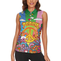 Hippie Peace Love Women Sleeveless Polo Shirt Colorful Style - Wonder Print Shop