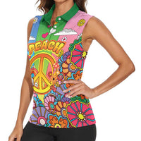 Hippie Peace Love Women Sleeveless Polo Shirt Colorful Style - Wonder Print Shop