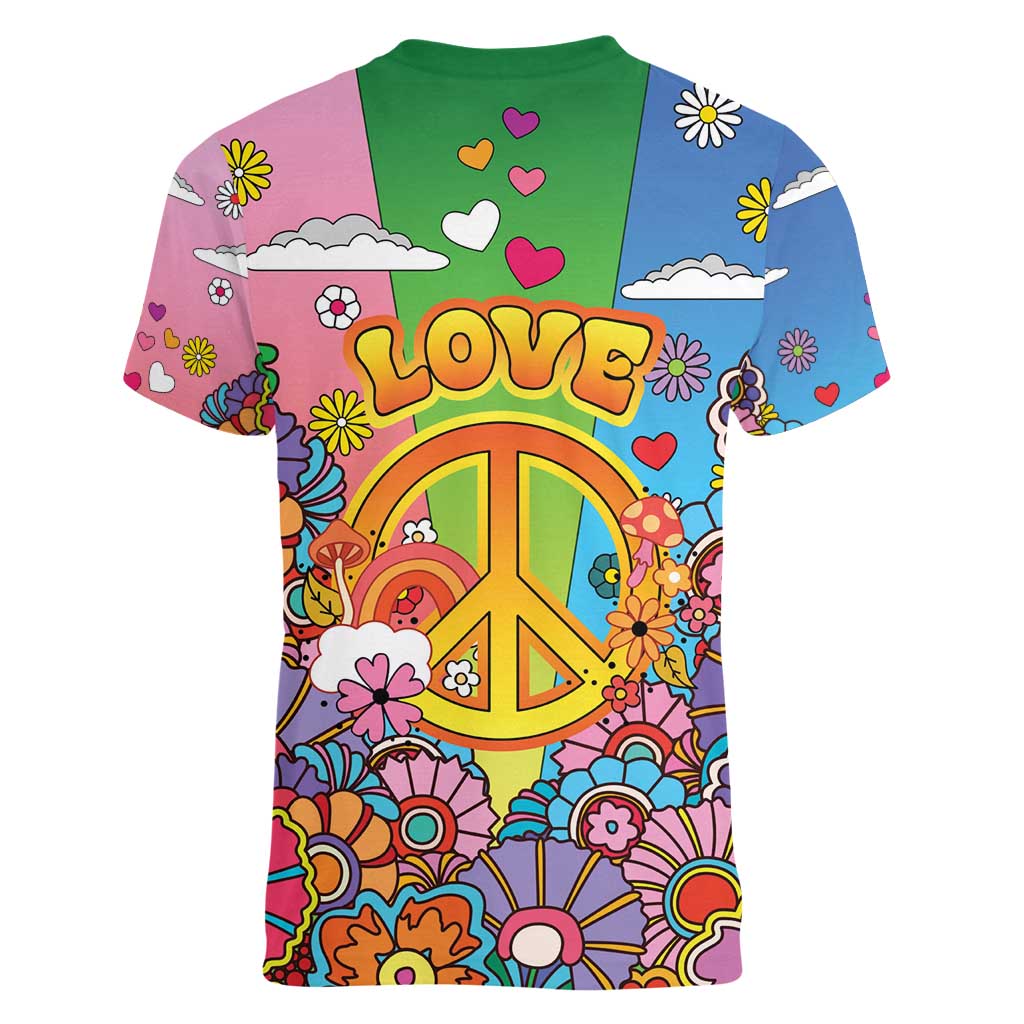 Hippie Peace Love Women V-Neck T-Shirt Colorful Style - Wonder Print Shop