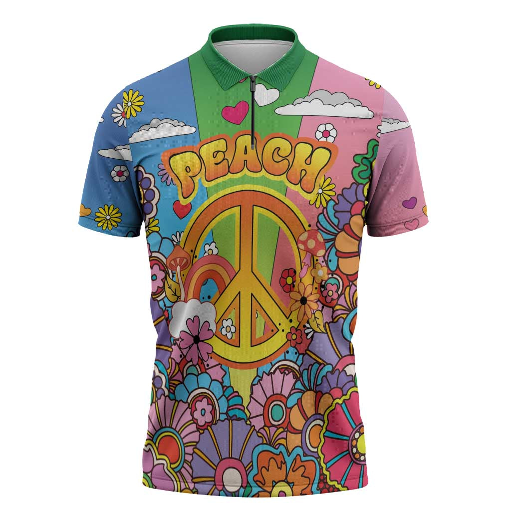 Hippie Peace Love Zipper Polo Shirt Colorful Style - Wonder Print Shop