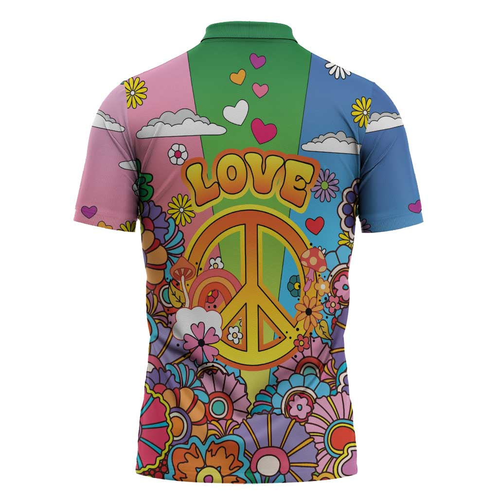Hippie Peace Love Zipper Polo Shirt Colorful Style - Wonder Print Shop
