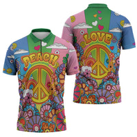 Hippie Peace Love Zipper Polo Shirt Colorful Style - Wonder Print Shop