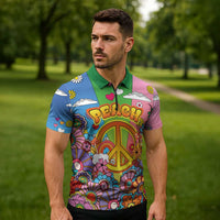 Hippie Peace Love Zipper Polo Shirt Colorful Style - Wonder Print Shop