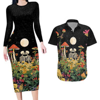Skeleton Lovers Couples Matching Long Sleeve Bodycon Dress and Hawaiian Shirt Hippie Gothic Aesthetic - Wonder Print Shop