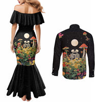 Skeleton Lovers Couples Matching Mermaid Dress and Long Sleeve Button Shirt Hippie Gothic Aesthetic - Wonder Print Shop
