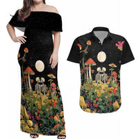 Skeleton Lovers Couples Matching Off Shoulder Maxi Dress and Hawaiian Shirt Hippie Gothic Aesthetic - Wonder Print Shop