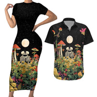 Skeleton Lovers Couples Matching Short Sleeve Bodycon Dress and Hawaiian Shirt Hippie Gothic Aesthetic - Wonder Print Shop