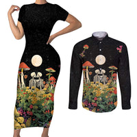 Skeleton Lovers Couples Matching Short Sleeve Bodycon Dress and Long Sleeve Button Shirt Hippie Gothic Aesthetic - Wonder Print Shop
