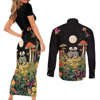 Skeleton Lovers Couples Matching Short Sleeve Bodycon Dress and Long Sleeve Button Shirt Hippie Gothic Aesthetic - Wonder Print Shop